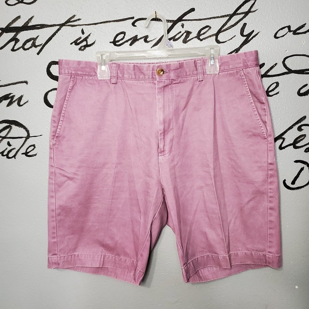 JOHNSTON & MURPHY Washed Chino Shorts, Flat Front, Rose, 38W
